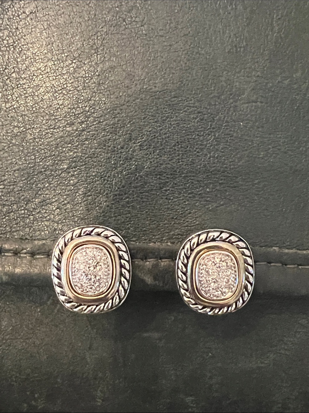 Two-Tone Twisted Rope Pave clip Earrings - Silver & Gold